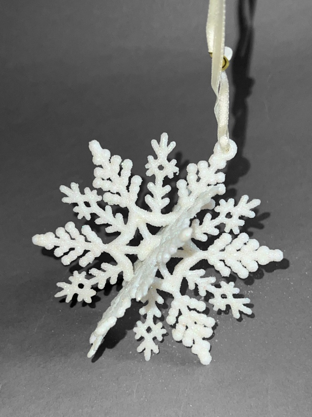 14 White White Glitter Christmas Ornaments